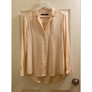 NWOT Quince Washable Stretch Silk Blouse in Beige